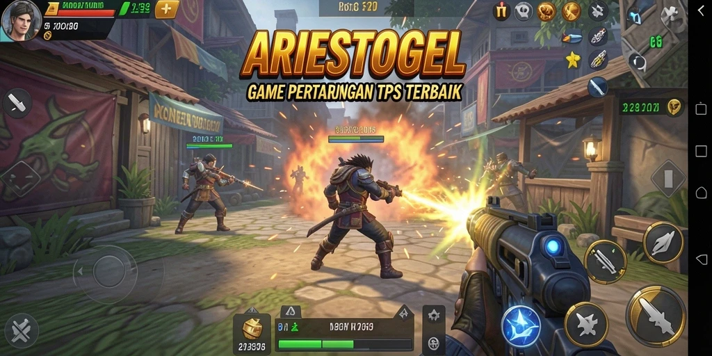 Tampilan gameplay menegangkan dari ARIESTOGEL dalam mode TPS.