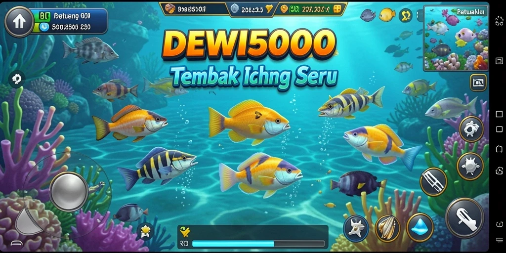 Tampilan screenshot gameplay seru DEWI5000 saat menangkap ikan.