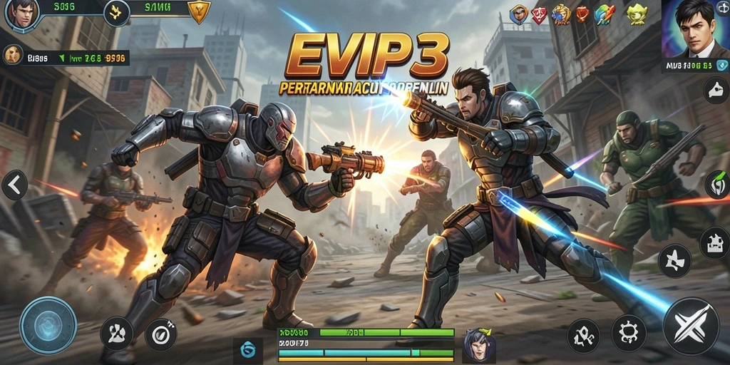 Tampilan gameplay seru dari EVIP3 dengan pertarungan intens.