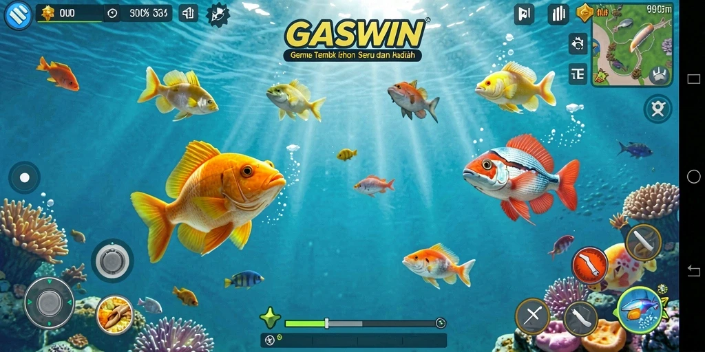 Gameplay seru menangkap ikan di GASWIN yang penuh warna.