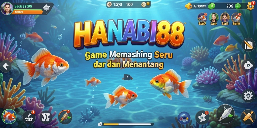 Tangkapan ikan berwarna cerah dalam gameplay HANABI88.