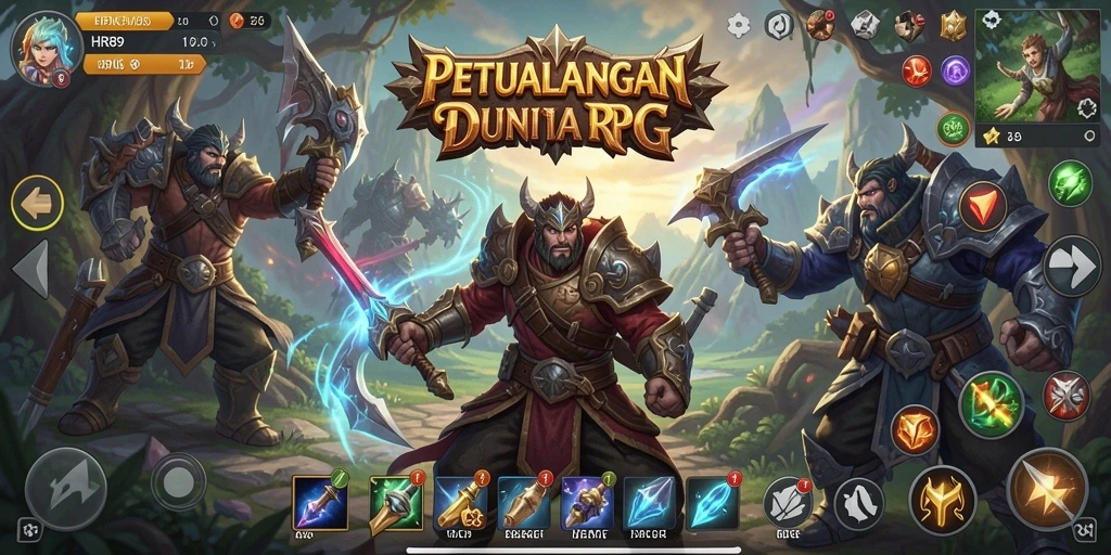 Screenshot utama HR89 menampilkan aksi pertempuran seru dalam permainan RPG.