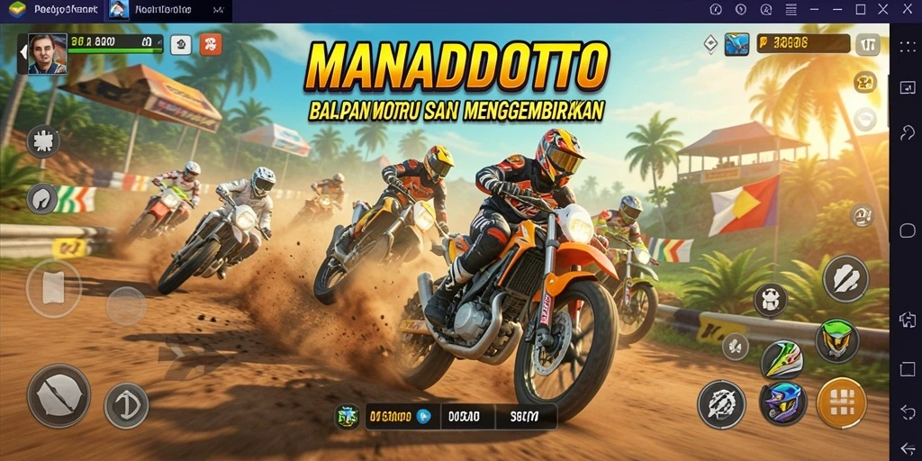Tampilan seru gameplay MANADOTOTO saat balapan motor.