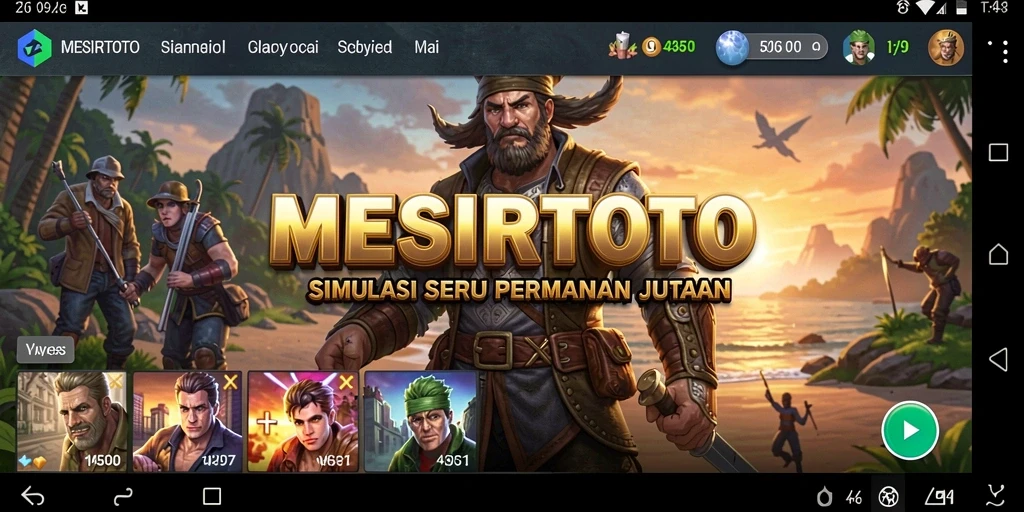 Screenshot utama MESIRTOTO menampilkan gameplay simulasi yang menarik.