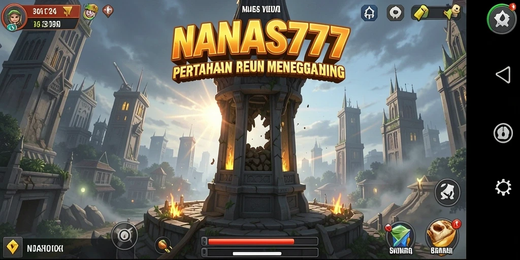 Tampilan gameplay seru dari NANAS777 dengan menara bertahan.