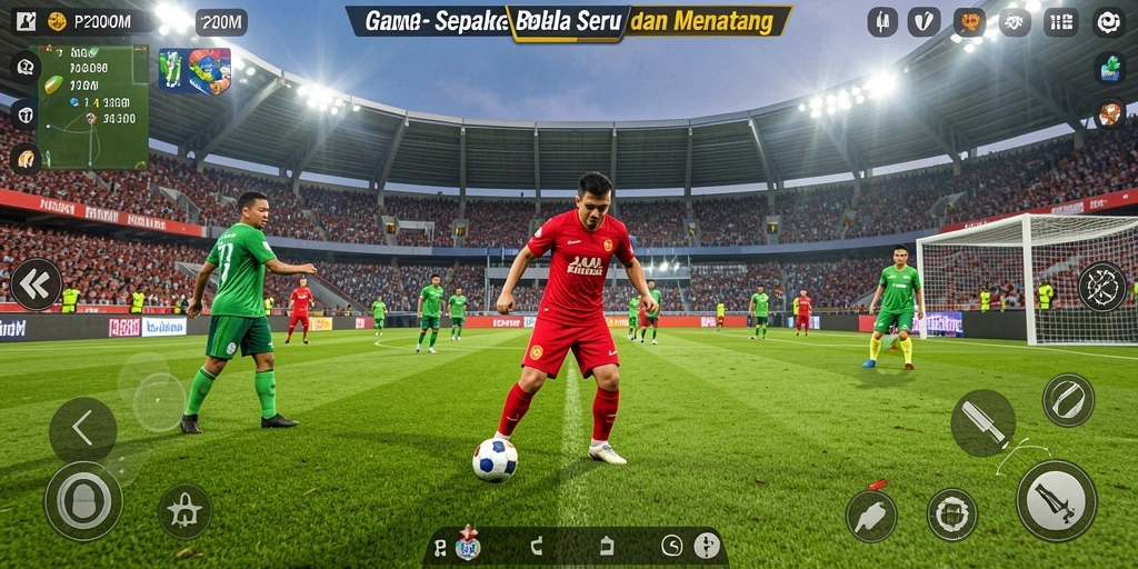Tangkapan layar P200M yang menunjukkan aksi mendebarkan dalam pertandingan sepak bola.