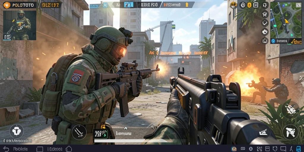 Screenshot gameplay POLOTOTO menampilkan aksi seru dalam pertempuran FPS.