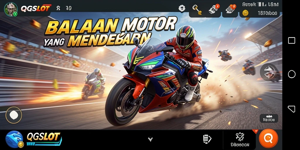 Screenshot IQSLOT menampilkan aksi balapan motor yang seru.
