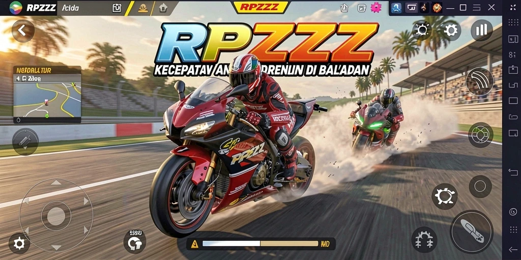 Screenshot RPZZZ menampilkan aksi balapan motor yang mendebarkan.