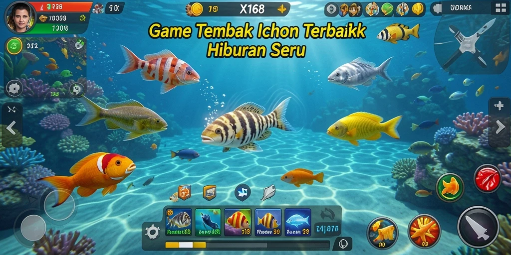 Screenshot gameplay X168, menampilkan serunya menembak ikan.